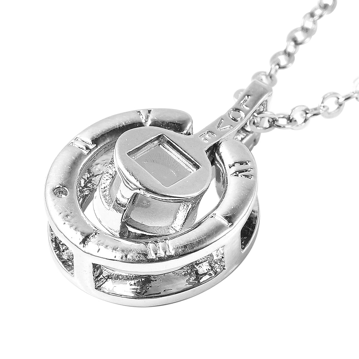 I Love You in Different Languages Projection Pendant with Chain (Size 20 with 2.5 inch Ext.) with Simulated Diamond in Silver Tone