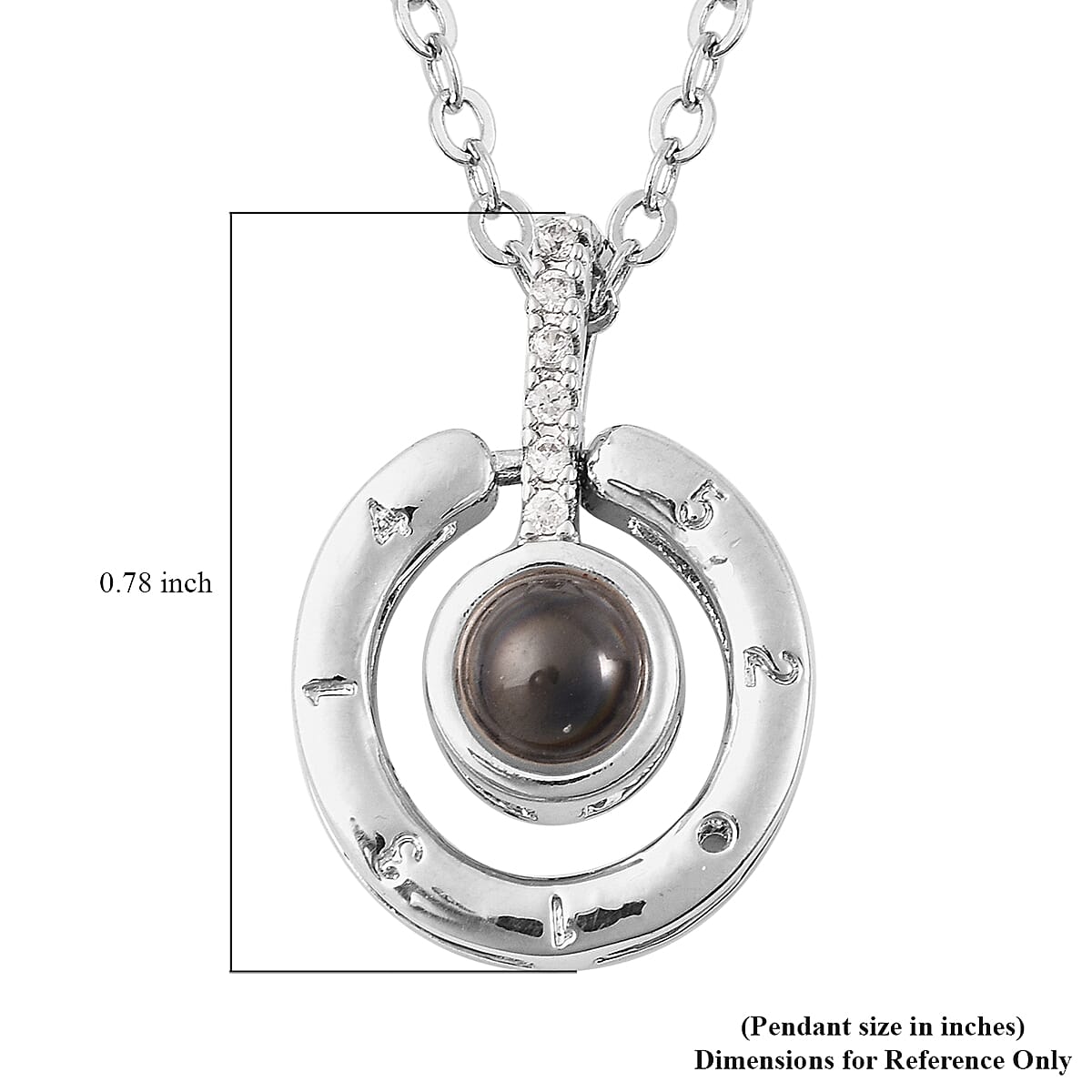 I Love You in Different Languages Projection Pendant with Chain (Size 20 with 2.5 inch Ext.) with Simulated Diamond in Silver Tone