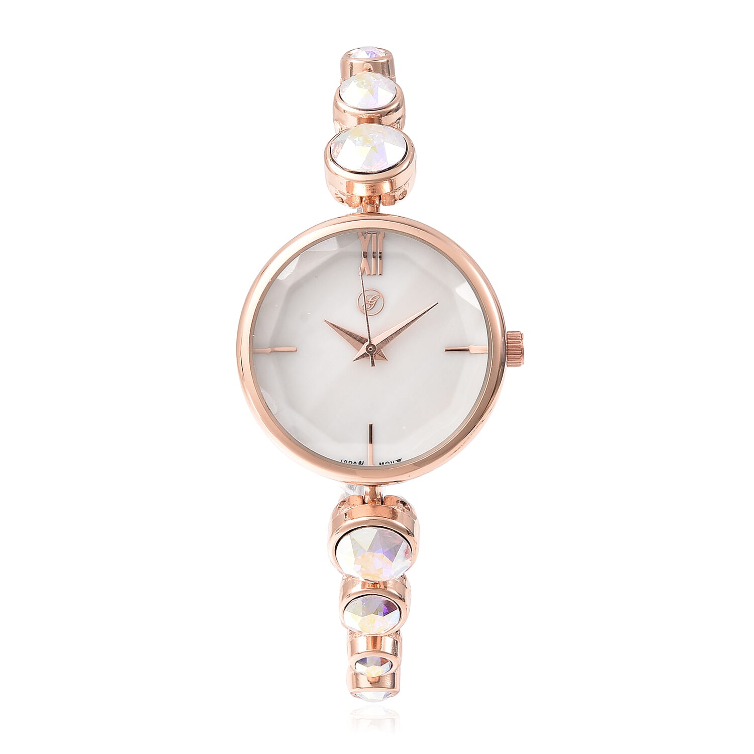 2 Piece Set - GENOA Japanese Movement  AB Crystal Studded Water Resistant Bracelet Watch and Adjustable Bolo Bracelet (Size 6-9.5) in Rose Gold Tone