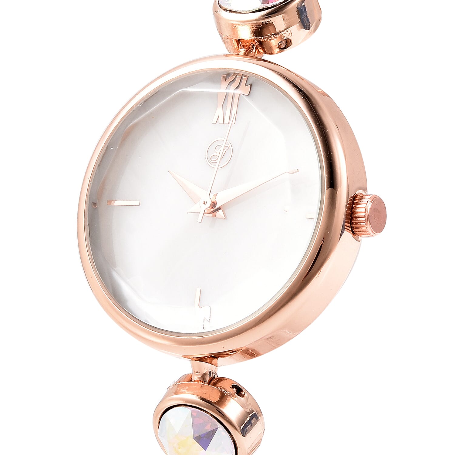 2 Piece Set - GENOA Japanese Movement  AB Crystal Studded Water Resistant Bracelet Watch and Adjustable Bolo Bracelet (Size 6-9.5) in Rose Gold Tone