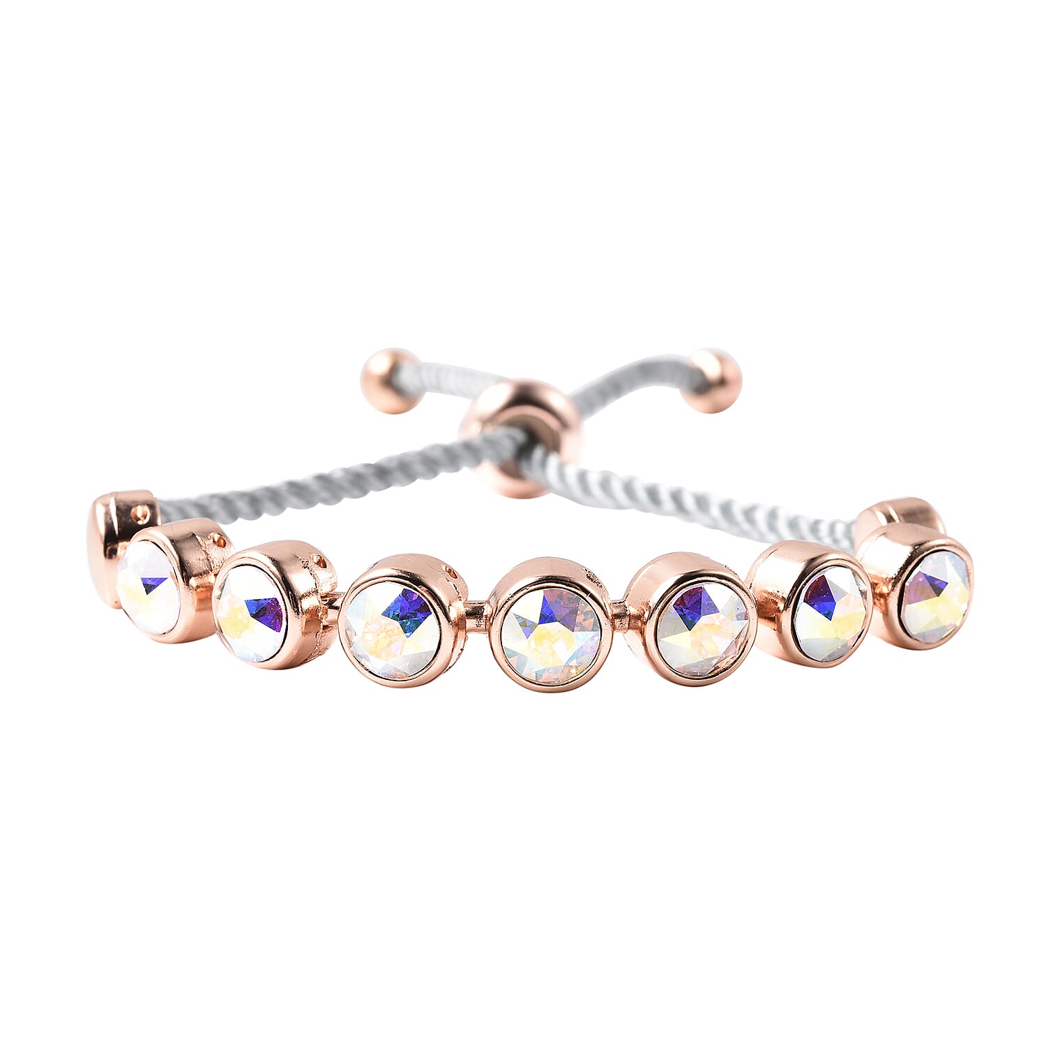 2 Piece Set - GENOA Japanese Movement  AB Crystal Studded Water Resistant Bracelet Watch and Adjustable Bolo Bracelet (Size 6-9.5) in Rose Gold Tone