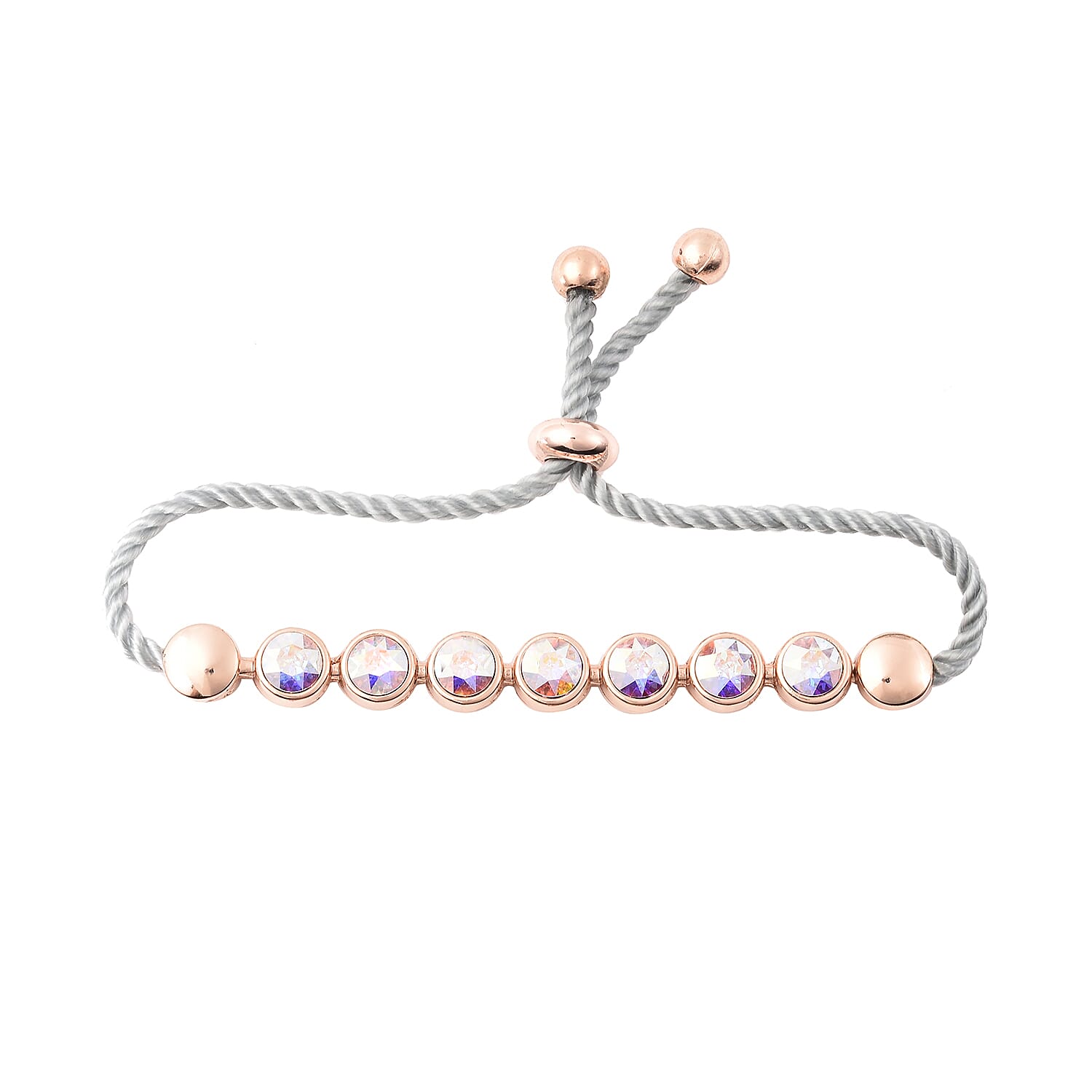 2 Piece Set - GENOA Japanese Movement  AB Crystal Studded Water Resistant Bracelet Watch and Adjustable Bolo Bracelet (Size 6-9.5) in Rose Gold Tone