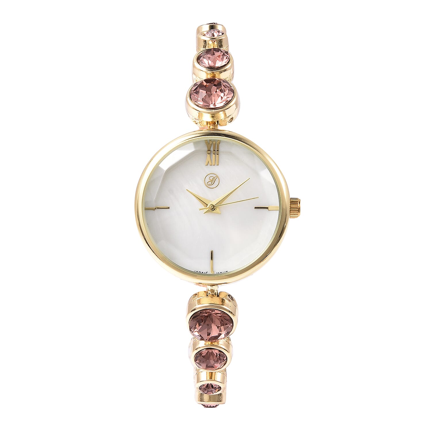 2 Piece Set - GENOA Japanese Movement Vintage Rose  Crystal Studded Water Resistant Bracelet Watch and Adjustable Bolo Bracelet (Size 6-9.5) in Yellow Gold Tone