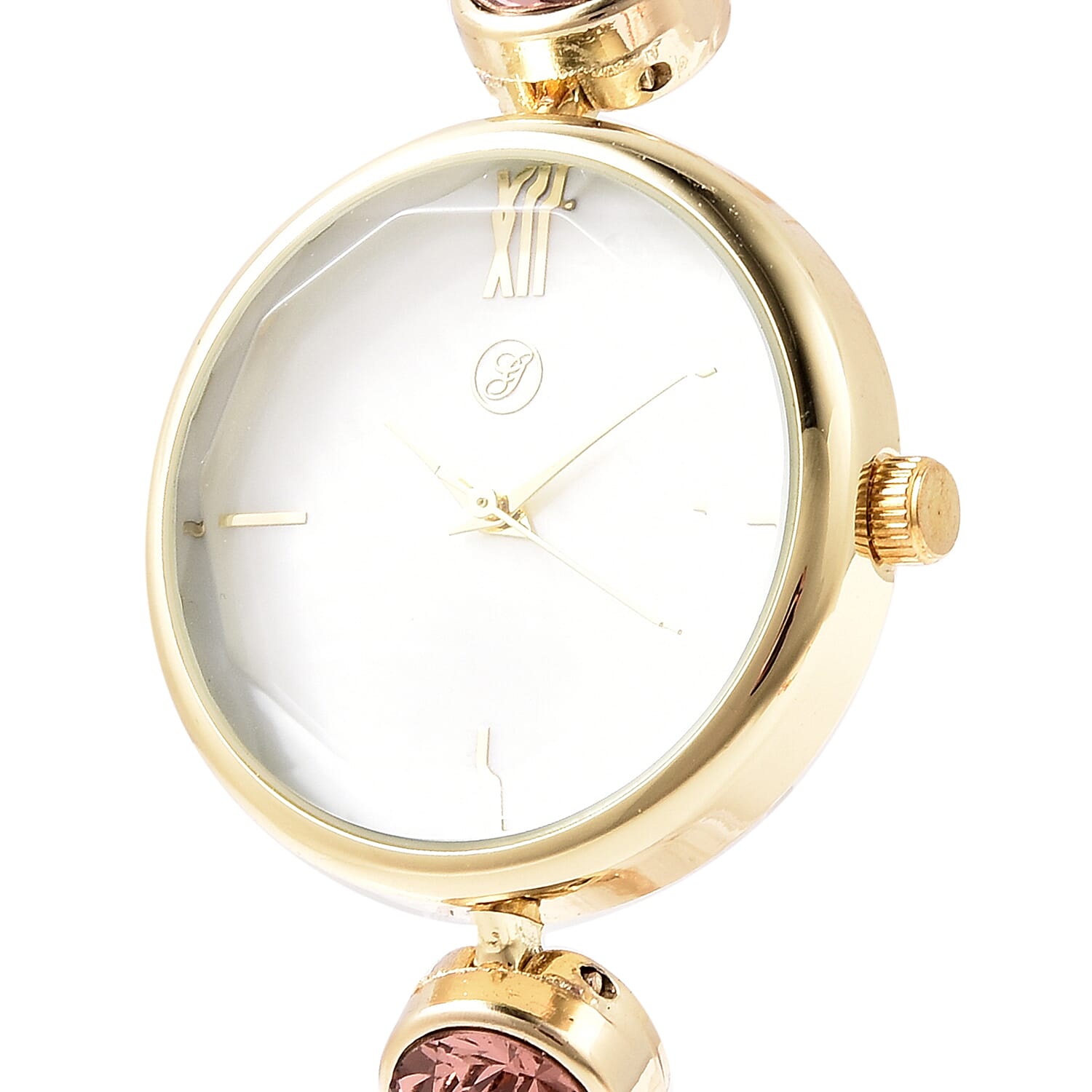 2 Piece Set - GENOA Japanese Movement Vintage Rose  Crystal Studded Water Resistant Bracelet Watch and Adjustable Bolo Bracelet (Size 6-9.5) in Yellow Gold Tone