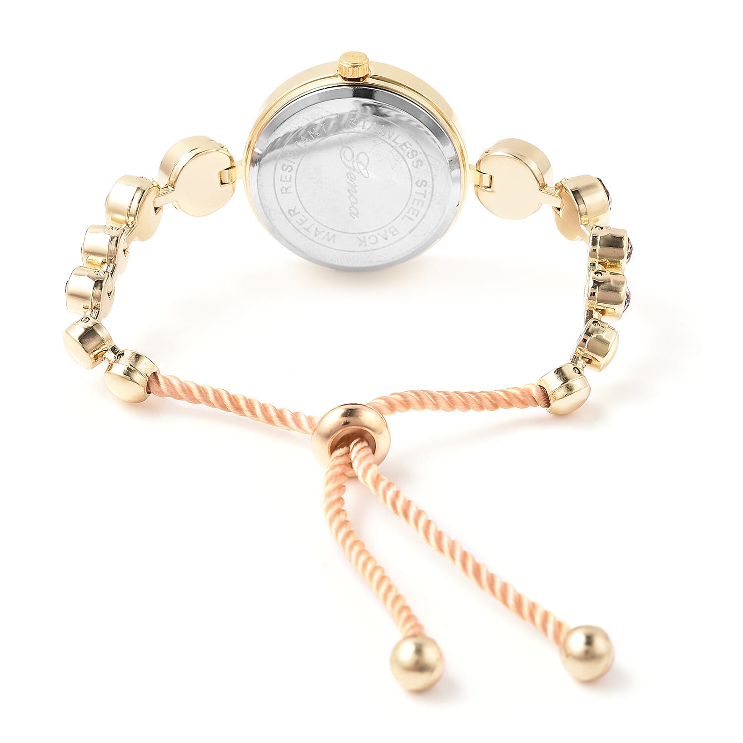 2 Piece Set - GENOA Japanese Movement Vintage Rose  Crystal Studded Water Resistant Bracelet Watch and Adjustable Bolo Bracelet (Size 6-9.5) in Yellow Gold Tone