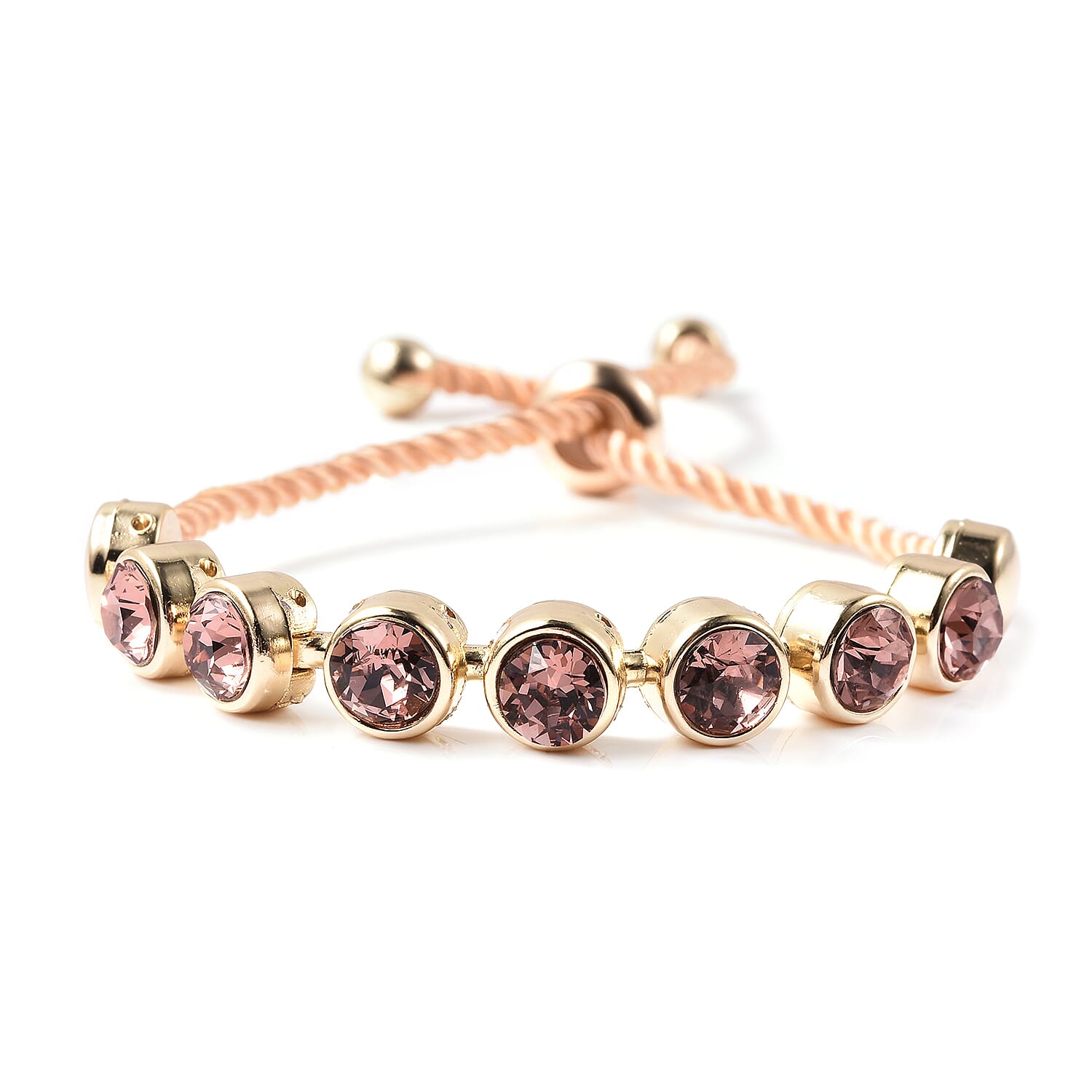 2 Piece Set - GENOA Japanese Movement Vintage Rose  Crystal Studded Water Resistant Bracelet Watch and Adjustable Bolo Bracelet (Size 6-9.5) in Yellow Gold Tone