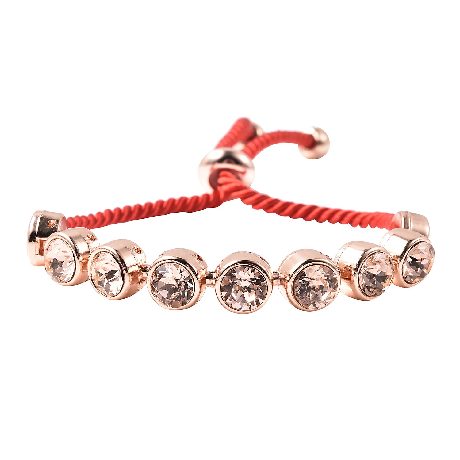 2 Piece Set - GENOA Japanese Movement Champagne  Crystal Studded Water Resistant Bracelet Watch and Adjustable Bolo Bracelet (Size 6-9.5) in Rose Gold Tone