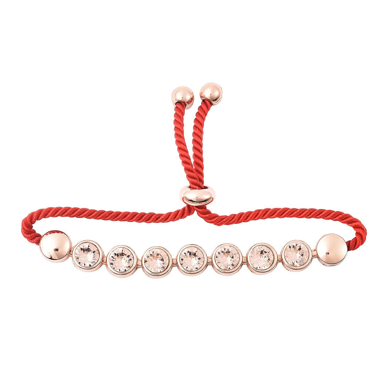 2 Piece Set - GENOA Japanese Movement Champagne  Crystal Studded Water Resistant Bracelet Watch and Adjustable Bolo Bracelet (Size 6-9.5) in Rose Gold Tone