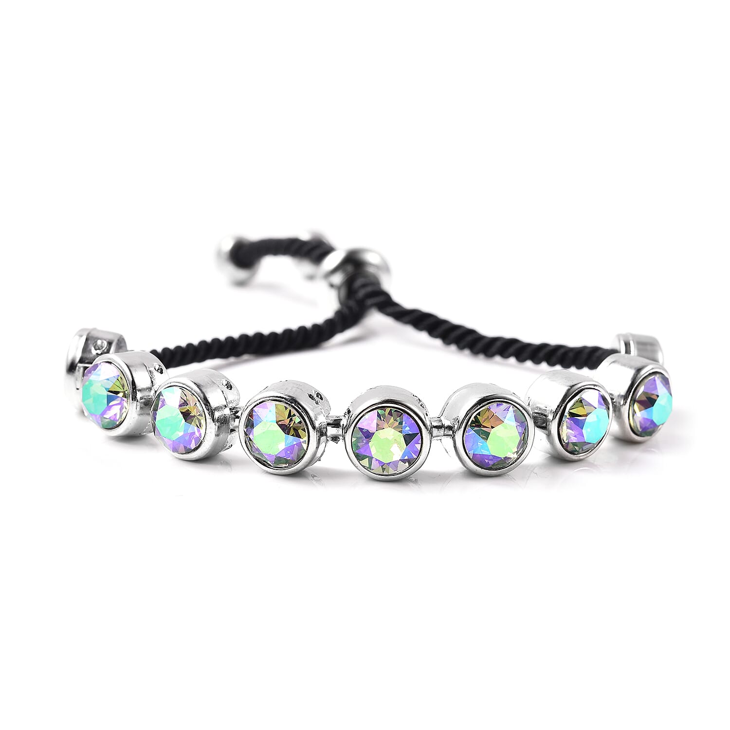 2 Piece Set - GENOA Japanese Movement Magic Colour  Crystal Studded Water Resistant Bracelet Watch and Adjustable Bolo Bracelet (Size 6-9.5) in Silver Tone