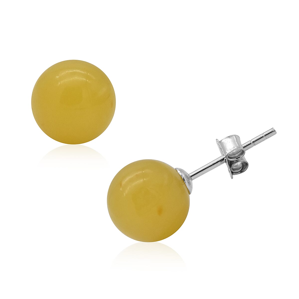 2 Piece Set -  Honey Jade Stretchable Bracelet (Size 7.5) and Stud Earrings (with Push Back) in Sterling Silver 128.00 Ct.
