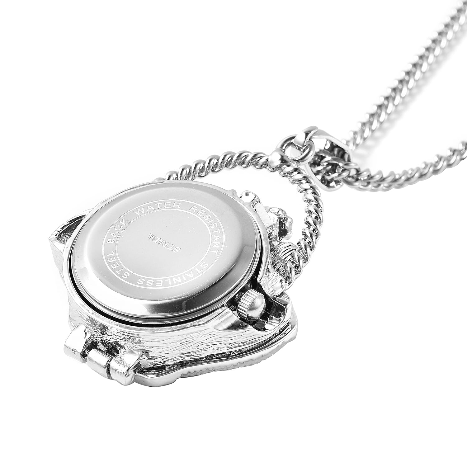 STRADA Japanese Movement Crystal Studded Hollow Flower Basket Locket Watch with Chain (Size 29 with 3 inch Extender)