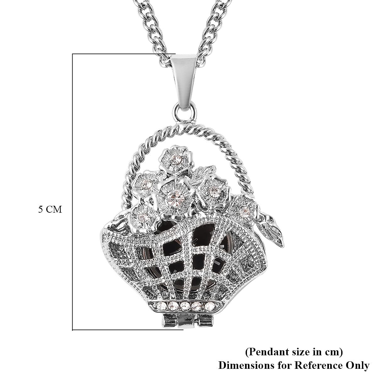 STRADA Japanese Movement Crystal Studded Hollow Flower Basket Locket Watch with Chain (Size 29 with 3 inch Extender)