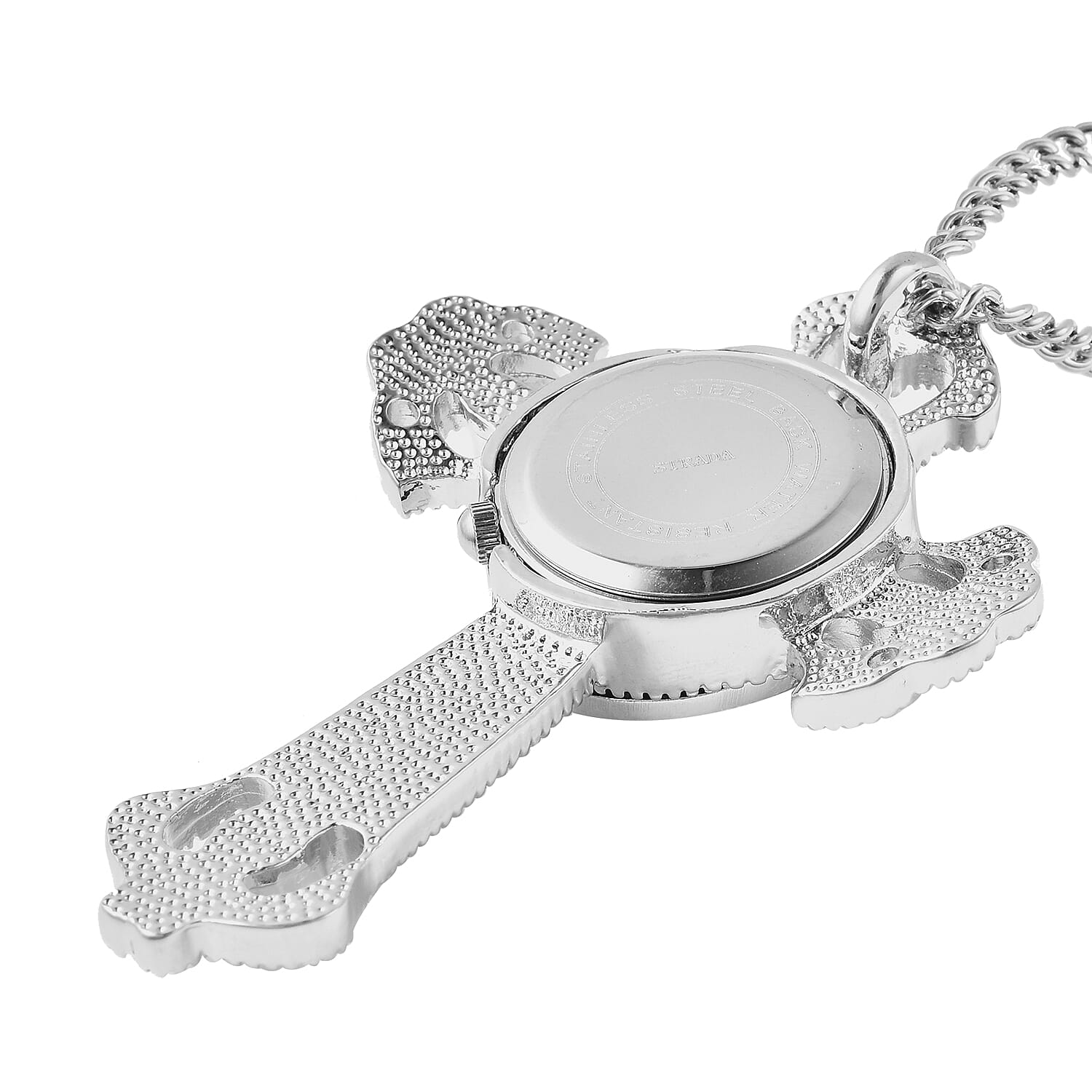 STRADA Japanese Movement Crystal Studded Hollow Cross Locket Watch with Chain (Size 29 with 3 inch Extender)