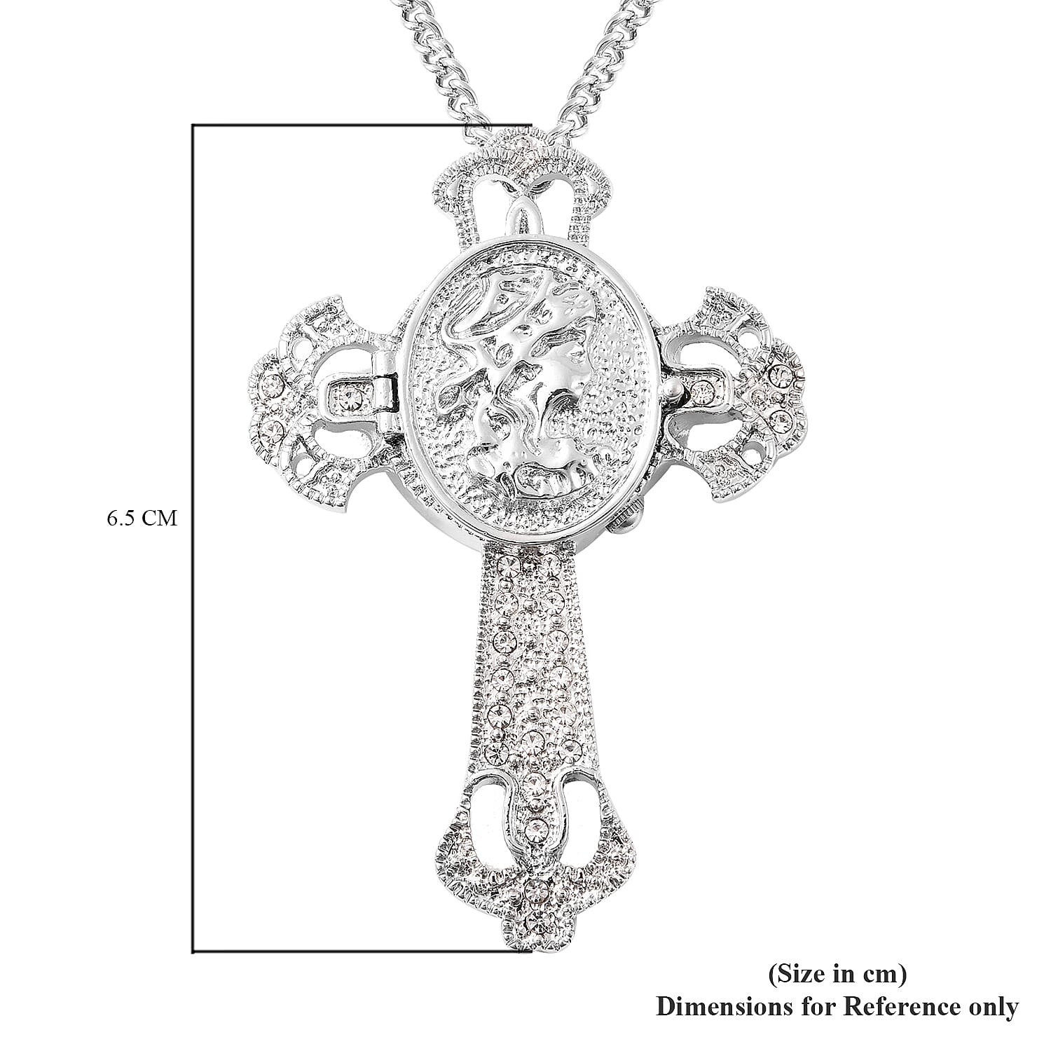 STRADA Japanese Movement Crystal Studded Hollow Cross Locket Watch with Chain (Size 29 with 3 inch Extender)