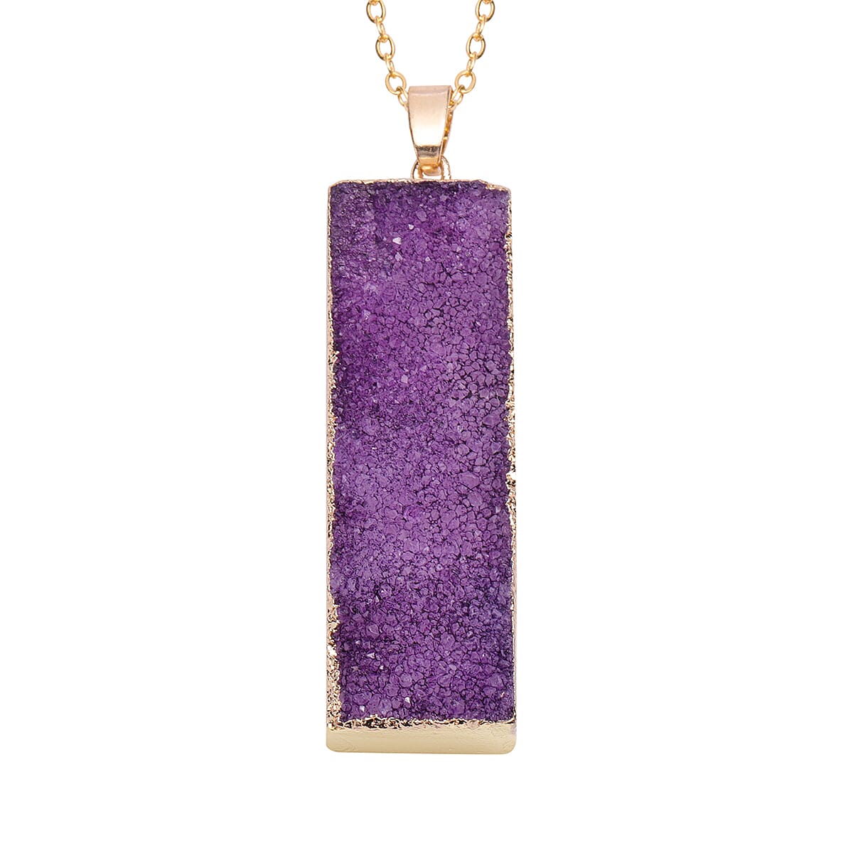Purple Drusy Quartz Pendant with Chain (Size 24 ) in Yellow Gold Tone