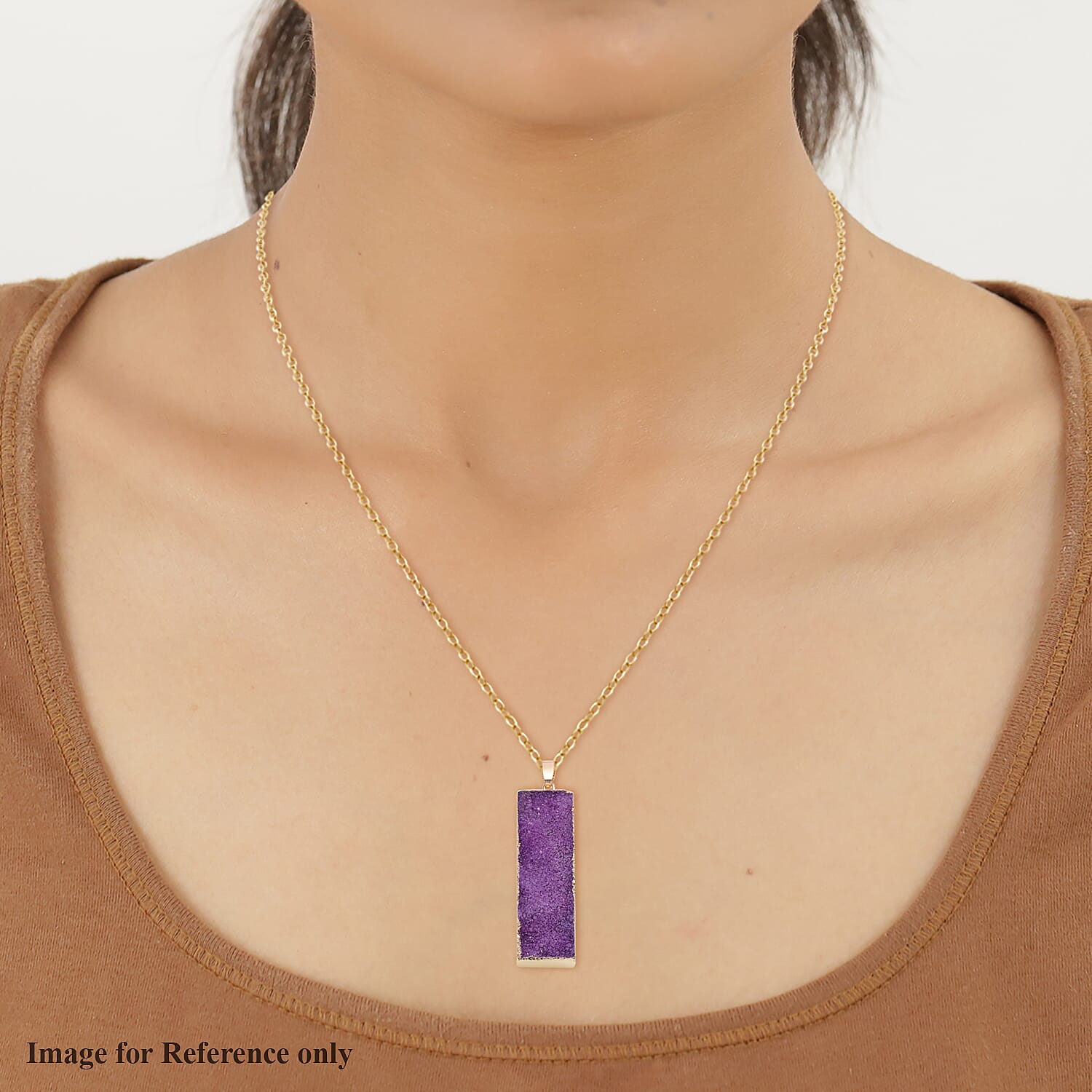 Purple Drusy Quartz Pendant with Chain (Size 24 ) in Yellow Gold Tone