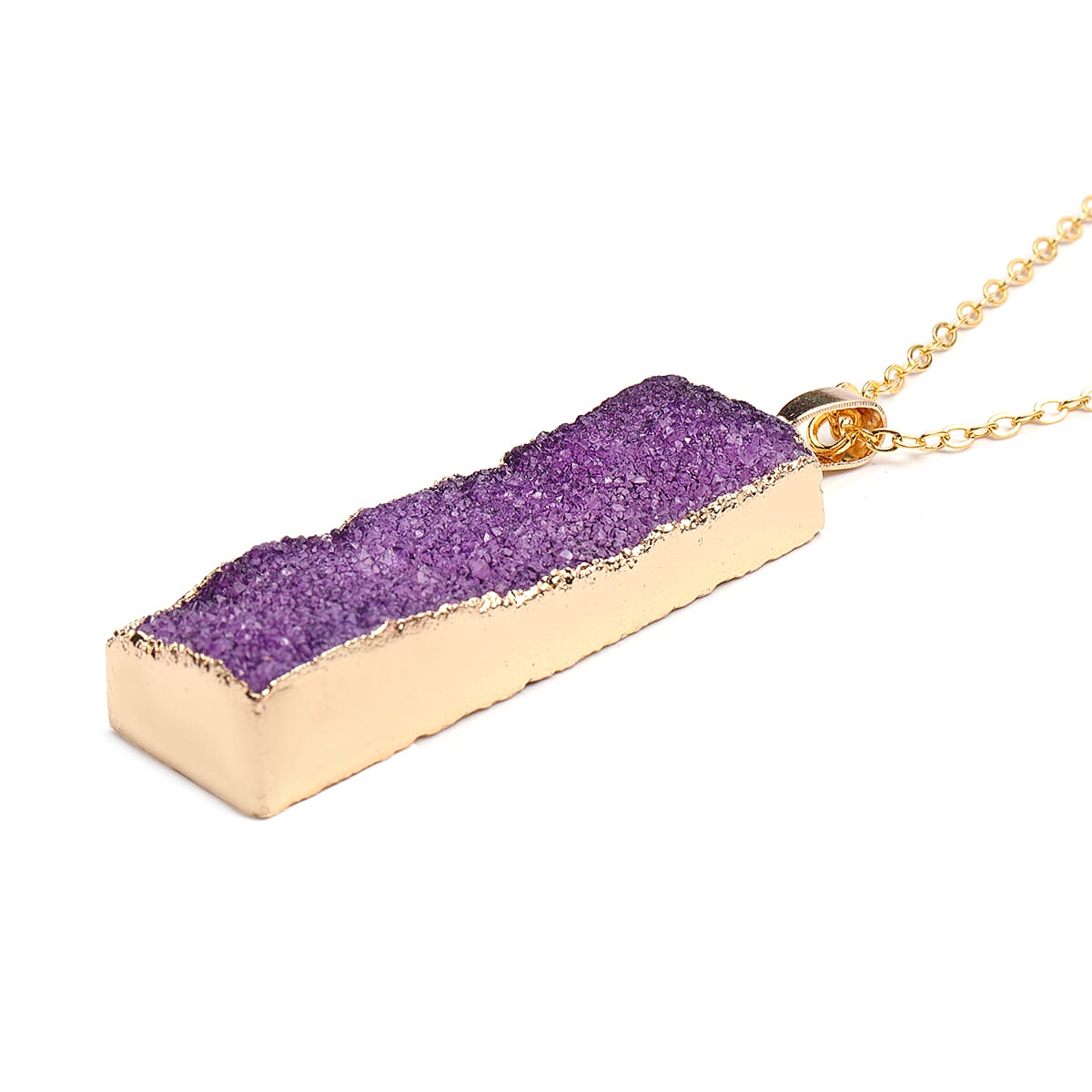 Purple Drusy Quartz Pendant with Chain (Size 24 ) in Yellow Gold Tone