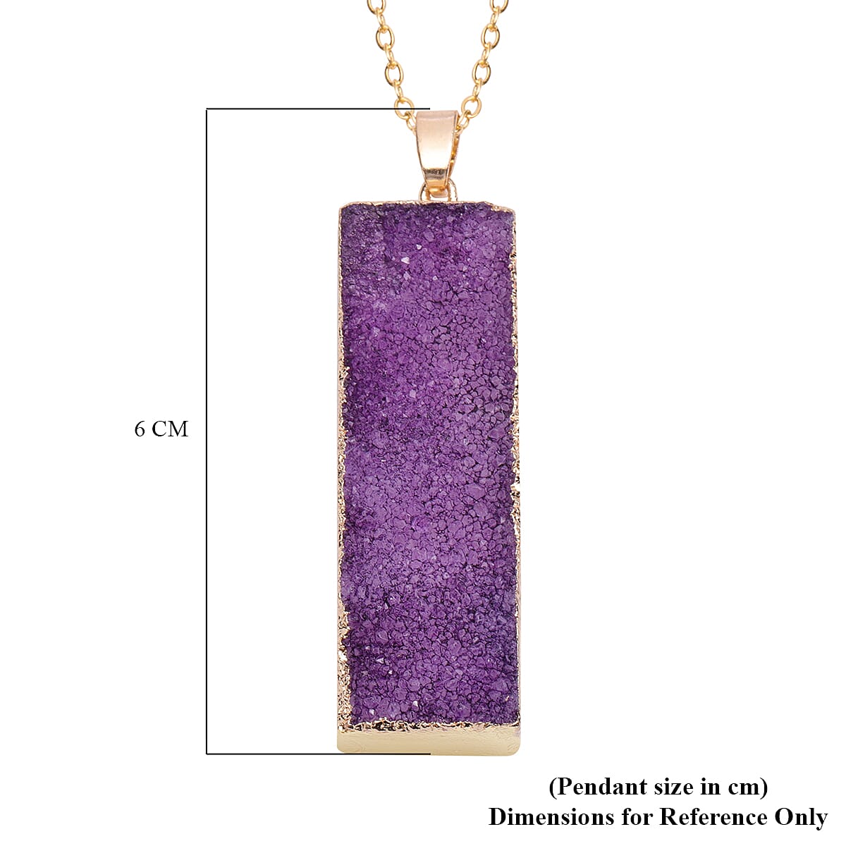 Purple Drusy Quartz Pendant with Chain (Size 24 ) in Yellow Gold Tone