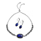 2 Piece Set - Lapis Lazuli Bracelet Size 6.5-11 Inch Adjustable with Earrings in Sterling Silver