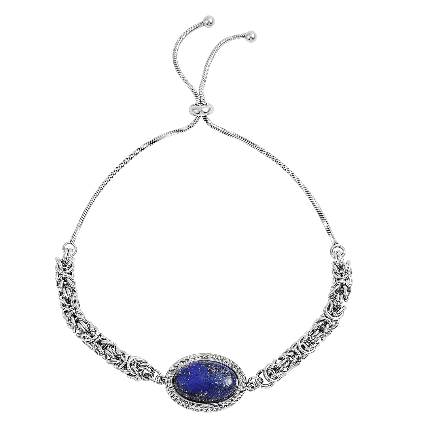 2 Piece Set - Lapis Lazuli Bracelet Size 6.5-11 Inch Adjustable with Earrings in Sterling Silver