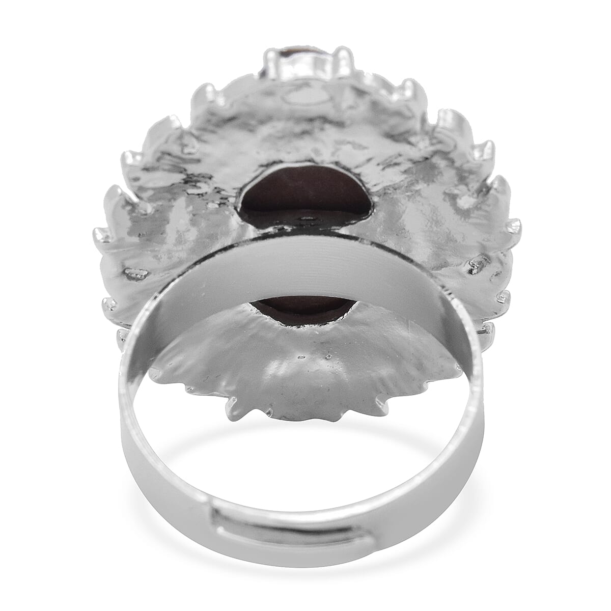 3 Piece Set - White Austrian Crystal Adjustable Ring, Vintage Style Cameo Necklace (Size 20 with 2 inch Ext.) and Earrings (with push Back) in Silver Tone