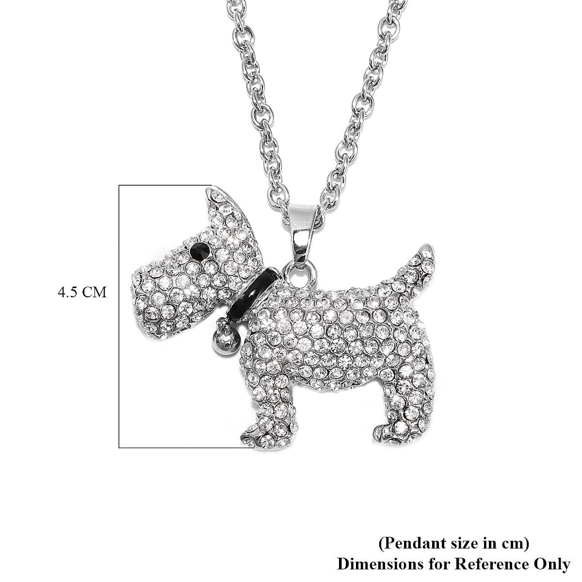 White and Black Austrian Crystal Enamelled Dog Pendant with Chain (Size 29 with 3 inch Extender) in Silver Tone