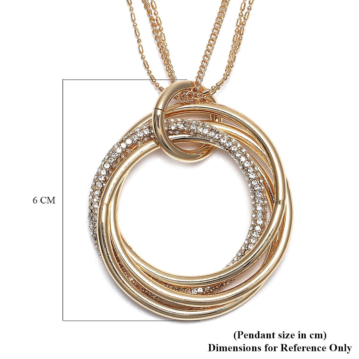 White Austrian Crystal Entwined Circles Pendant with Chain (Size 29 with 2 inch Extender) in Yellow Gold Tone