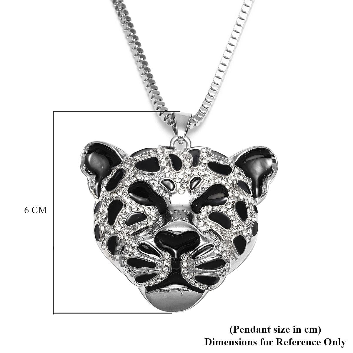 White Austrian Crystal Leopard Pendant with Chain (Size 28 with 3 inch Extender) in Silver Tone