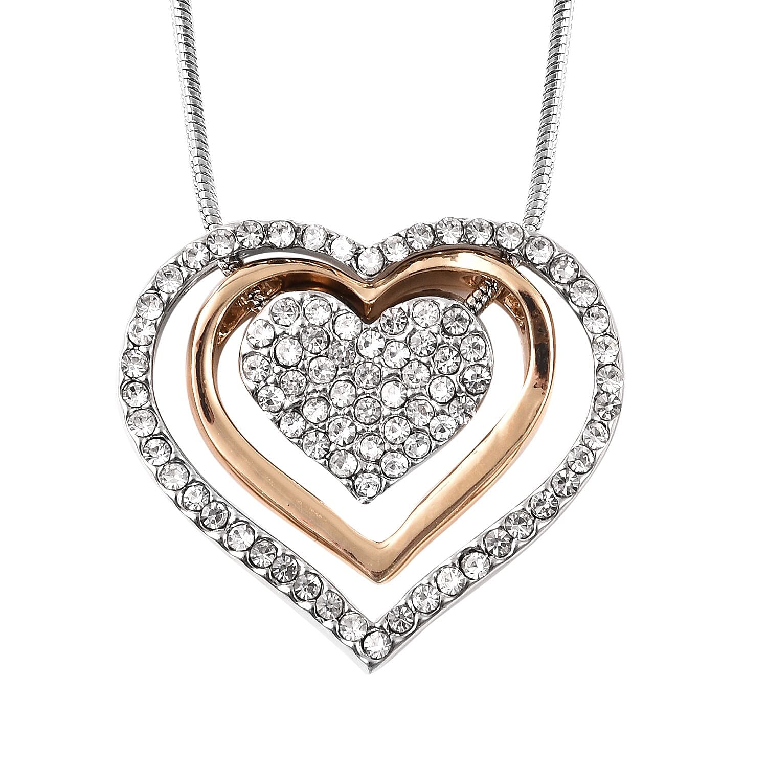 2 Piece Set - White Austrian Crystal Heart Necklace (Size 18 with 4 inch Extender) and Teddy Bear Pendant with Chain (Size 29 with 2.5 inch Extender) in Gold and Silver Tone