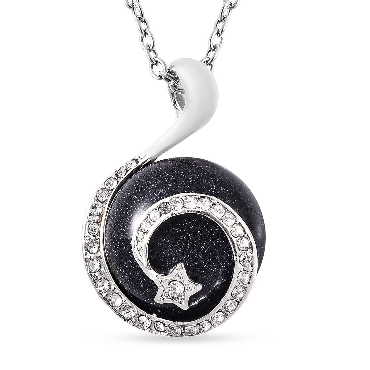 Blue Sandstone and White Austrian Crystal Pendant with Chain (Size 23 with 2 inch Extender) in Silver Tone