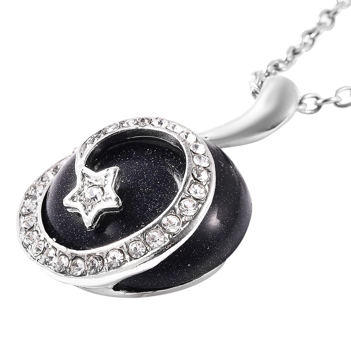 Blue Sandstone and White Austrian Crystal Pendant with Chain (Size 23 with 2 inch Extender) in Silver Tone