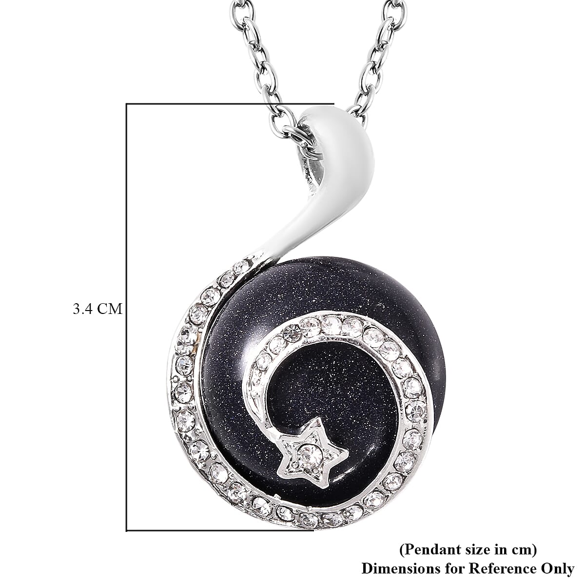 Blue Sandstone and White Austrian Crystal Pendant with Chain (Size 23 with 2 inch Extender) in Silver Tone