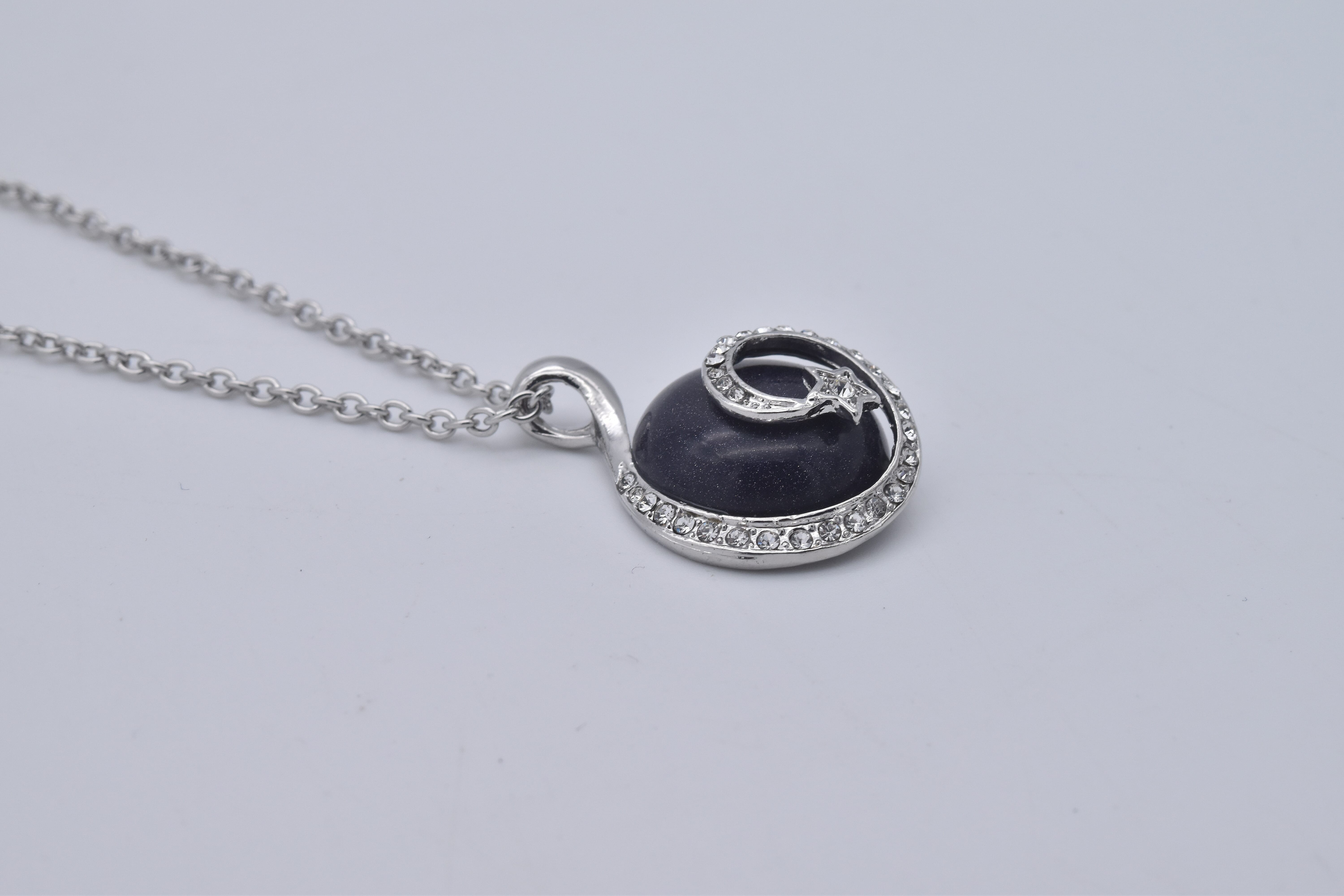 Blue Sandstone and White Austrian Crystal Pendant with Chain (Size 23 with 2 inch Extender) in Silver Tone