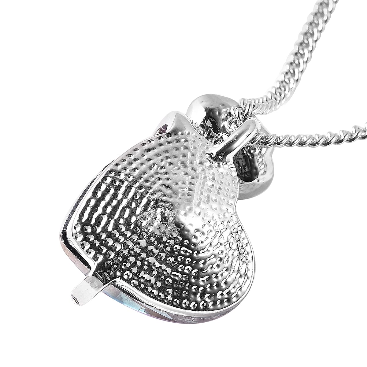 Simulated Purple Quartz and White AB Austrian Crystal Heart and Rose Necklace (Size 20 with 2 inch Extender) in Silver Tone