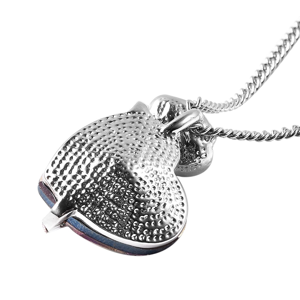 Simulated Mystic Topaz and White AB Austrian Crystal Heart and Rose Necklace (Size 20 with 2 inch Extender) in Silver Tone