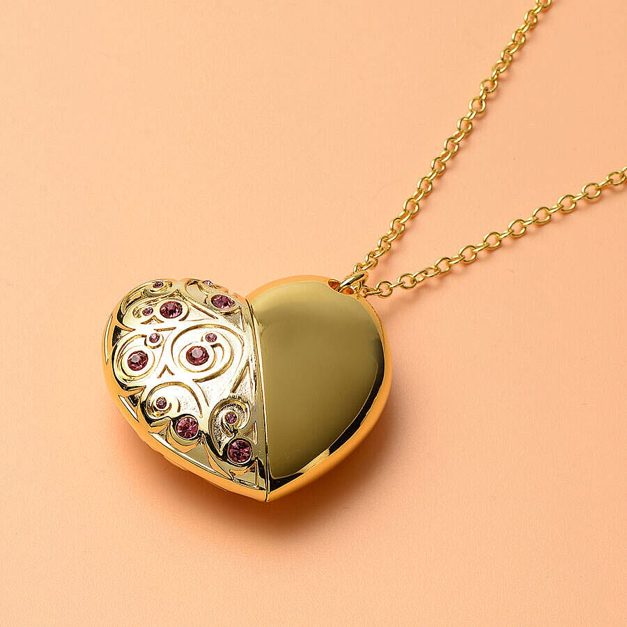 Pink Austrian Crystal Pendant with Chain (Size 24) with USB Storage Device 16GB in Gold Tone