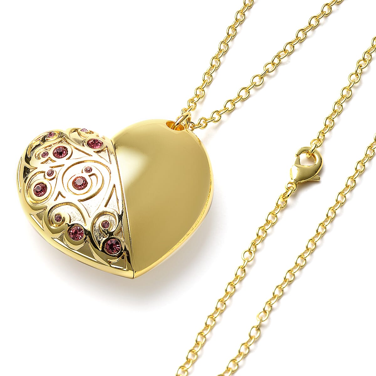 Pink Austrian Crystal Pendant with Chain (Size 24) with USB Storage Device 16GB in Gold Tone