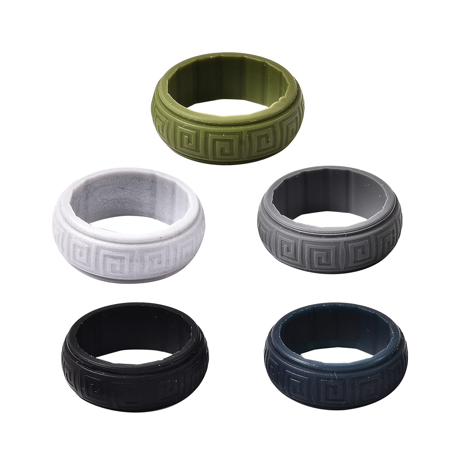 MP Set of 5 -  Silver, Dark Grey, Dark Blue, Black and Olive Colour Band Rings (Size X)