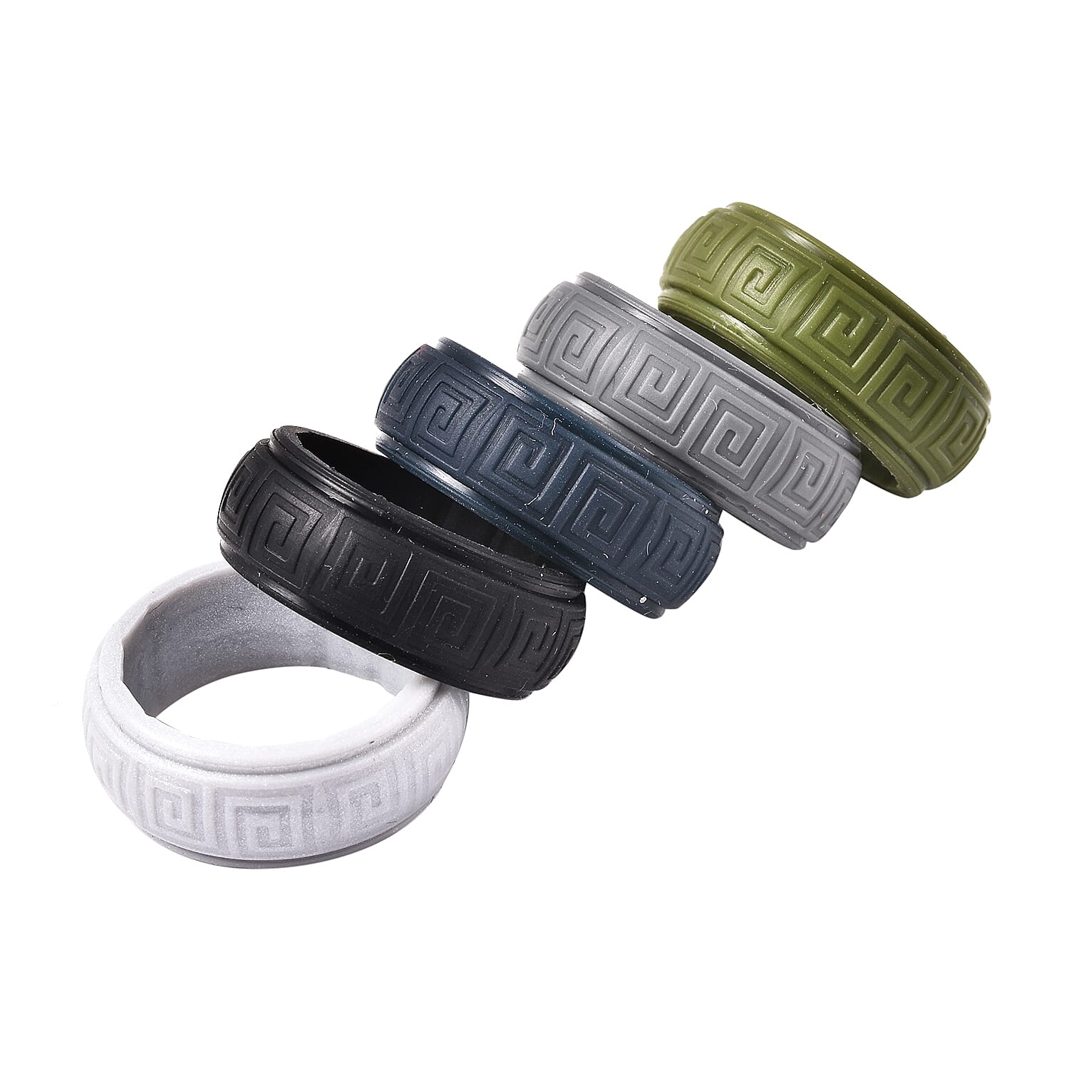 MP Set of 5 -  Silver, Dark Grey, Dark Blue, Black and Olive Colour Band Rings (Size X)