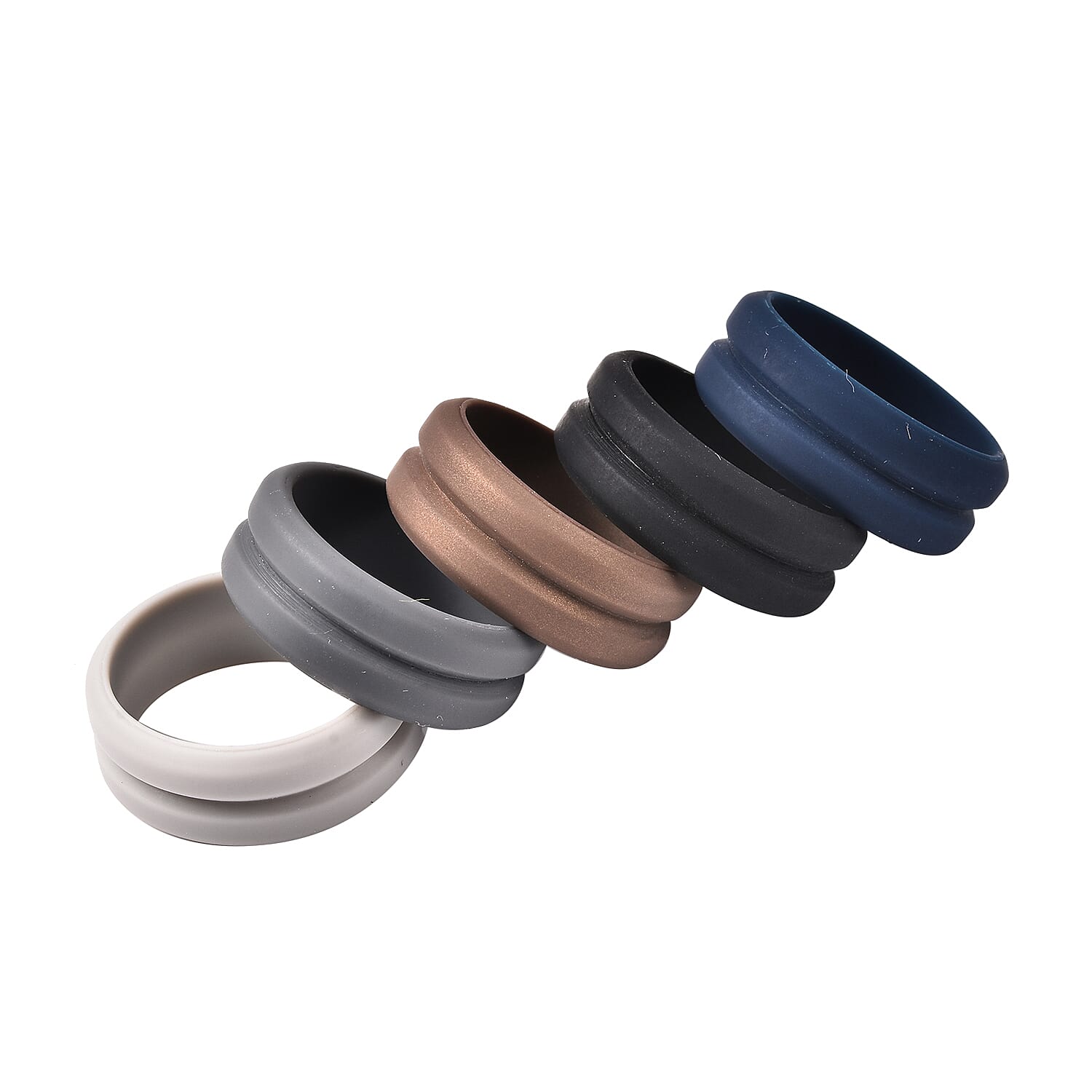 MP Set of 5 -  Light Grey, Dark Grey, Black, Brown and Dark Blue Colour Band Rings (Size Y)