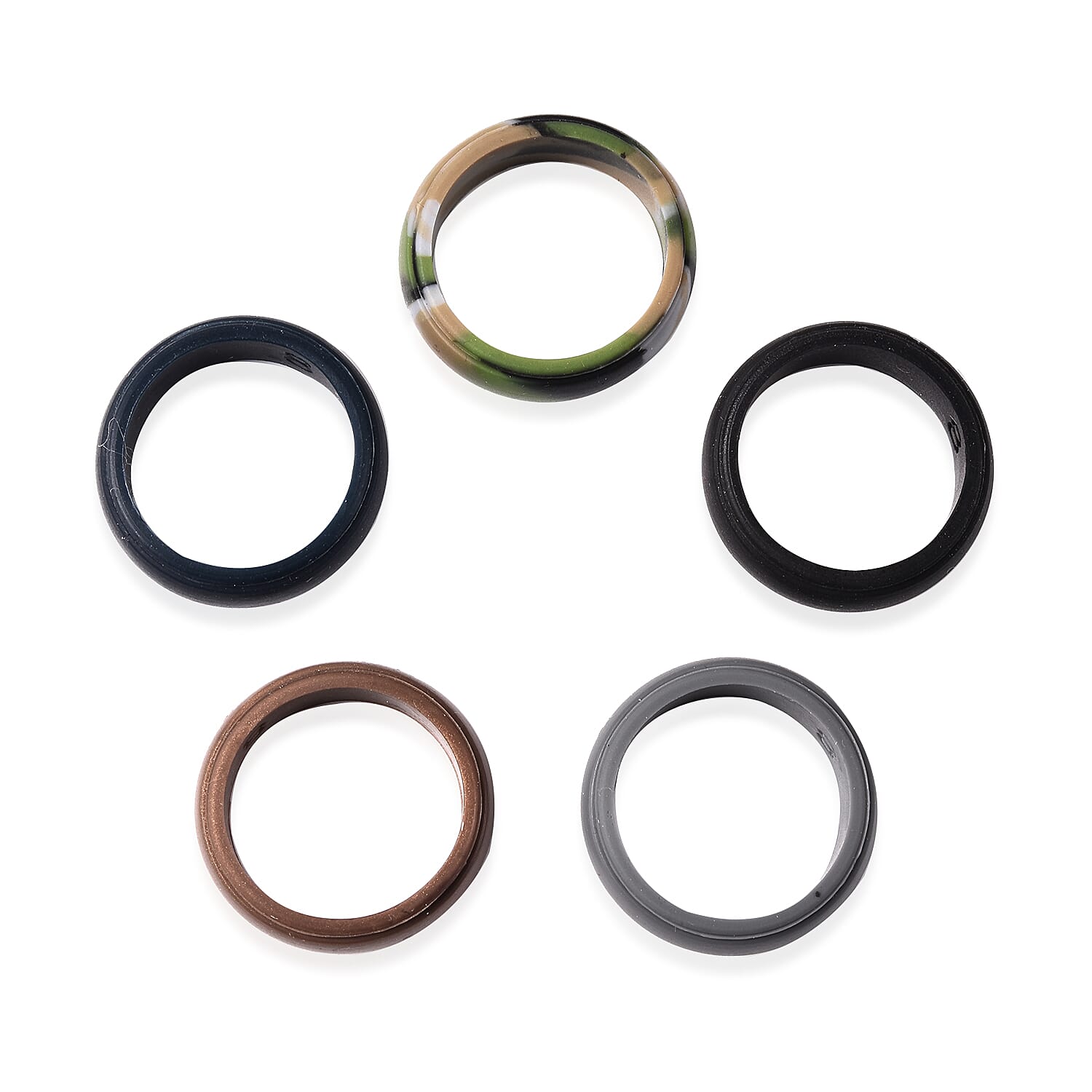 MP Set of 5 -  Light Grey, Dark Grey, Black, Brown and Dark Blue Colour Band Rings (Size S)