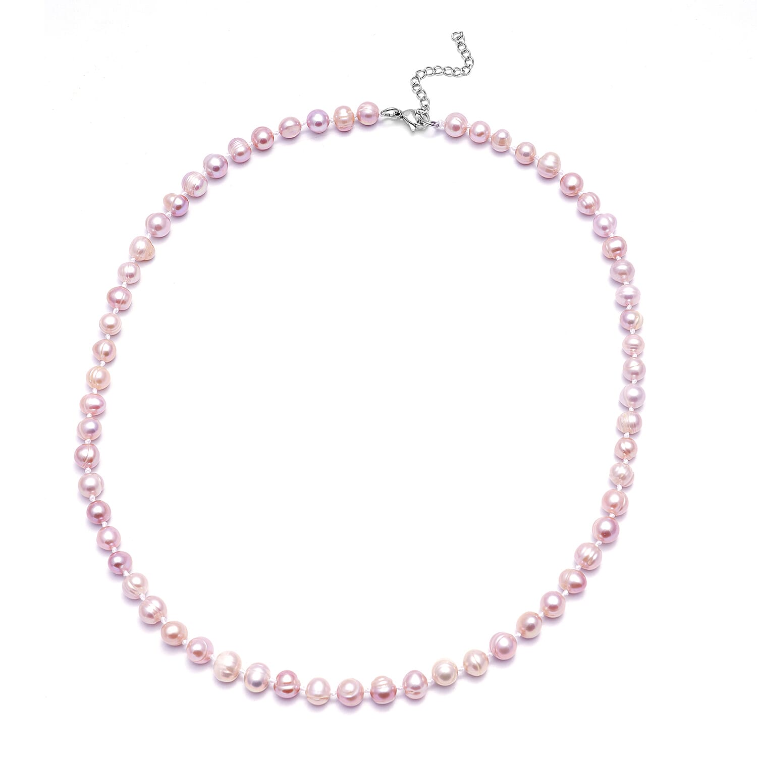 3 Piece Set -  Purple Freshwater Pearl Stretchable Bracelet (Size 6.5-7.5), Stud Earrings (with Push Back) and Necklace (Size 18 with 2 inch Extender)