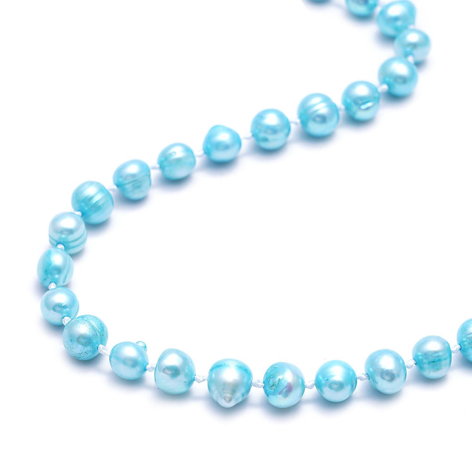 3 Piece Set -  Blue Freshwater Pearl Stretchable Bracelet (Size 6.5-7.5), Stud Earrings (with Push Back) and Necklace (Size 18 with 2 inch Extender)