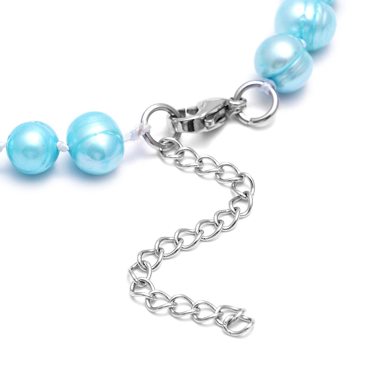 3 Piece Set -  Blue Freshwater Pearl Stretchable Bracelet (Size 6.5-7.5), Stud Earrings (with Push Back) and Necklace (Size 18 with 2 inch Extender)