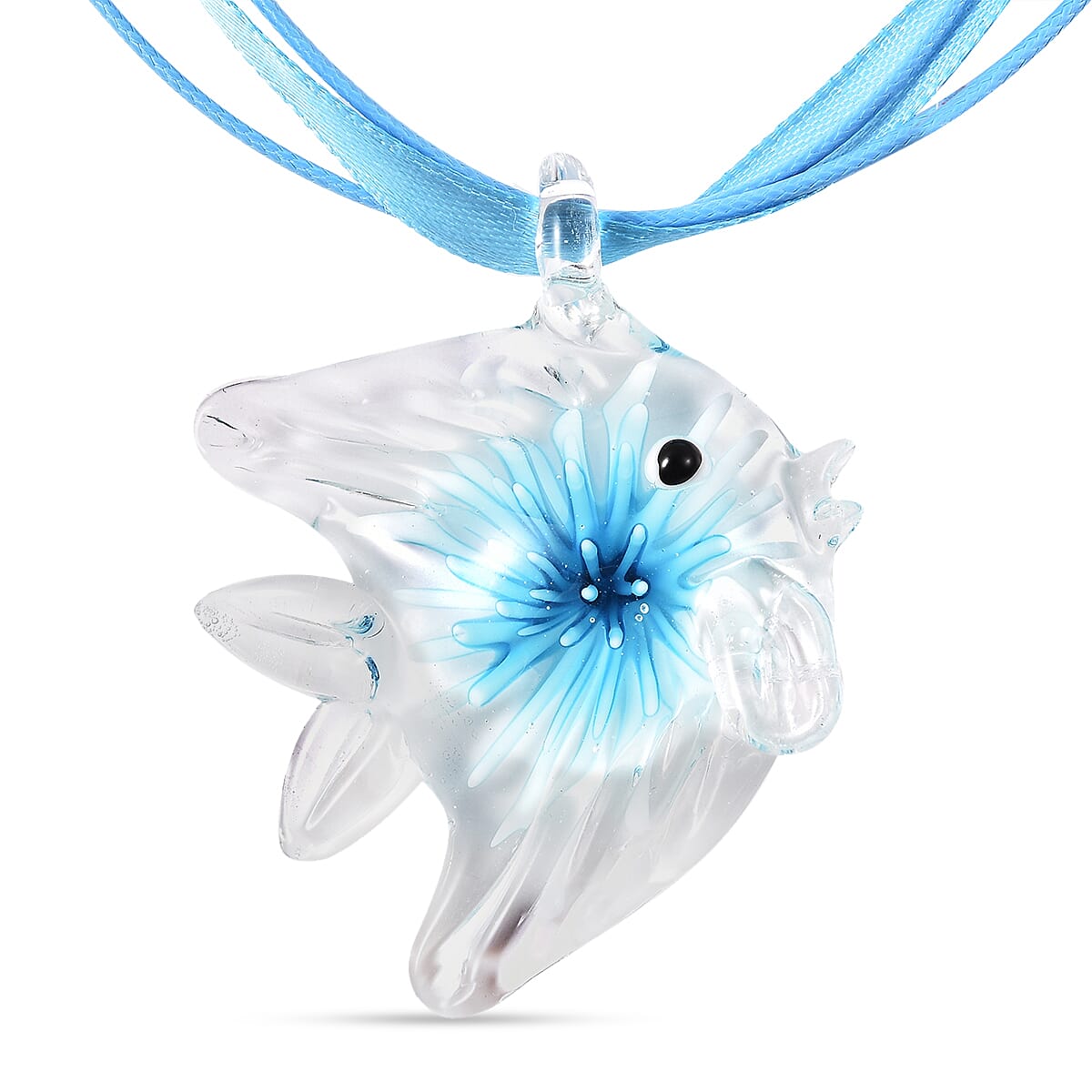 Blue Colour Murano Style Glass Fish Pendant and Chain (Size 19 with 2 inch Extender)