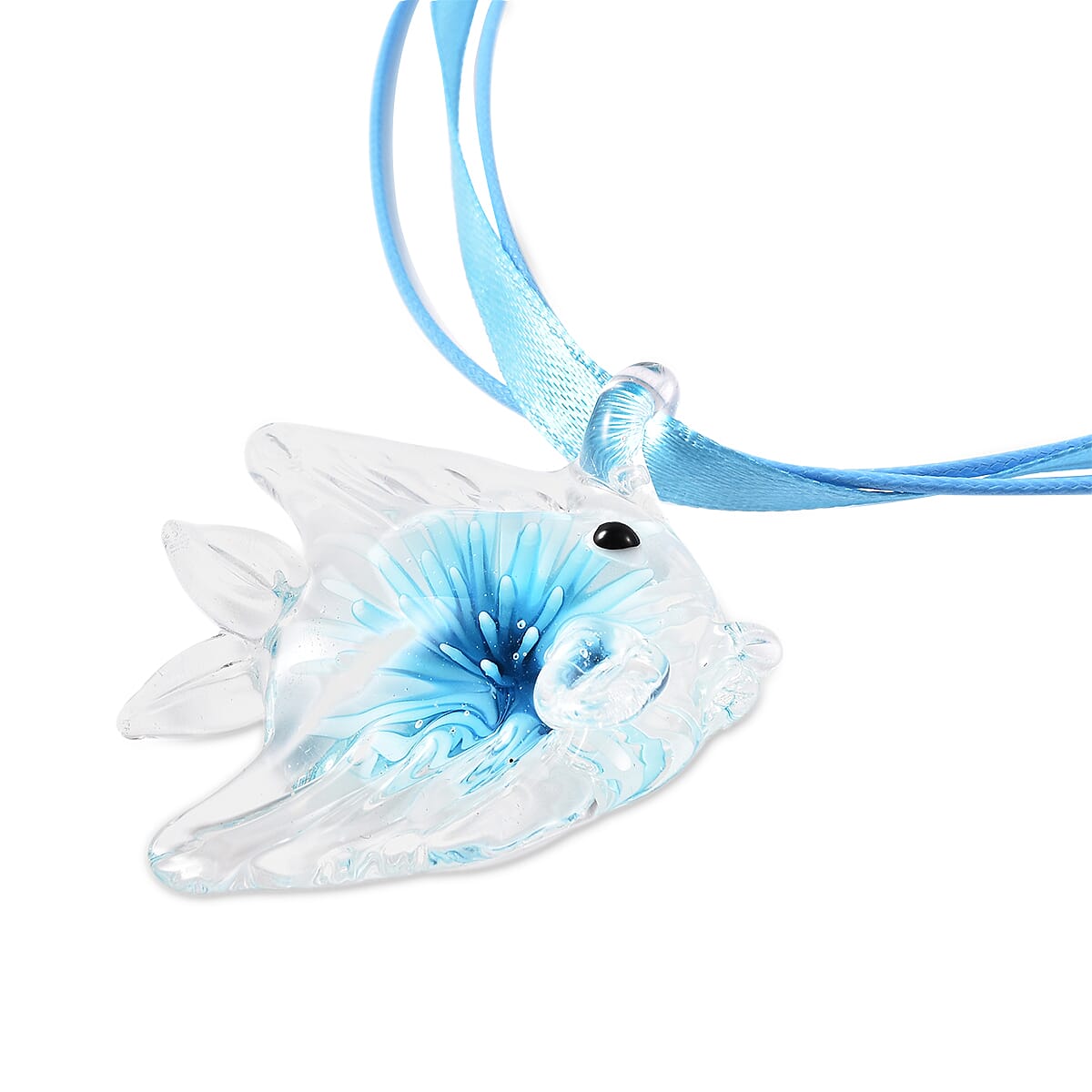 Blue Colour Murano Style Glass Fish Pendant and Chain (Size 19 with 2 inch Extender)