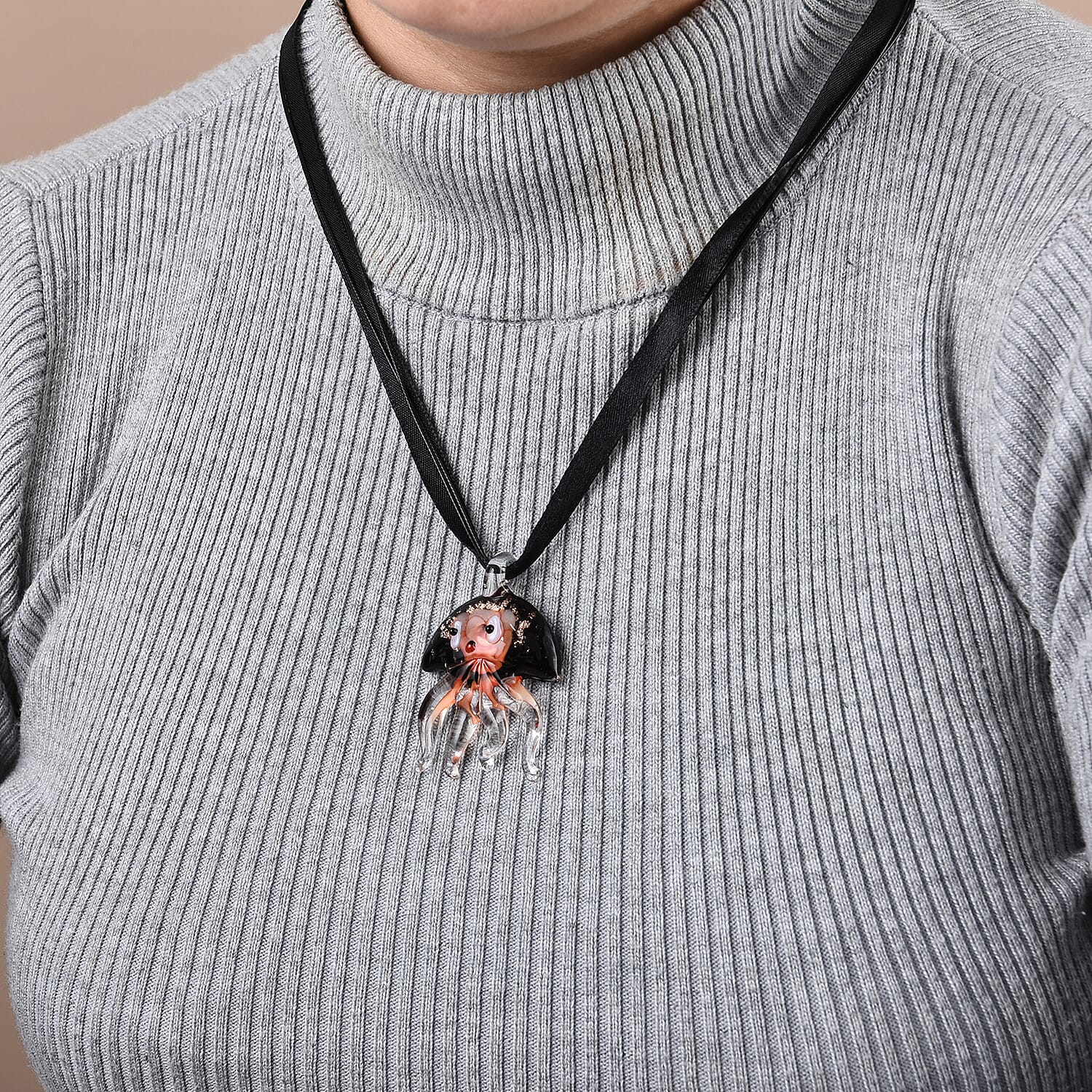 Purple Colour Murano Style Glass Octopus Pendant and Chain (Size 19 with 2 inch Extender)