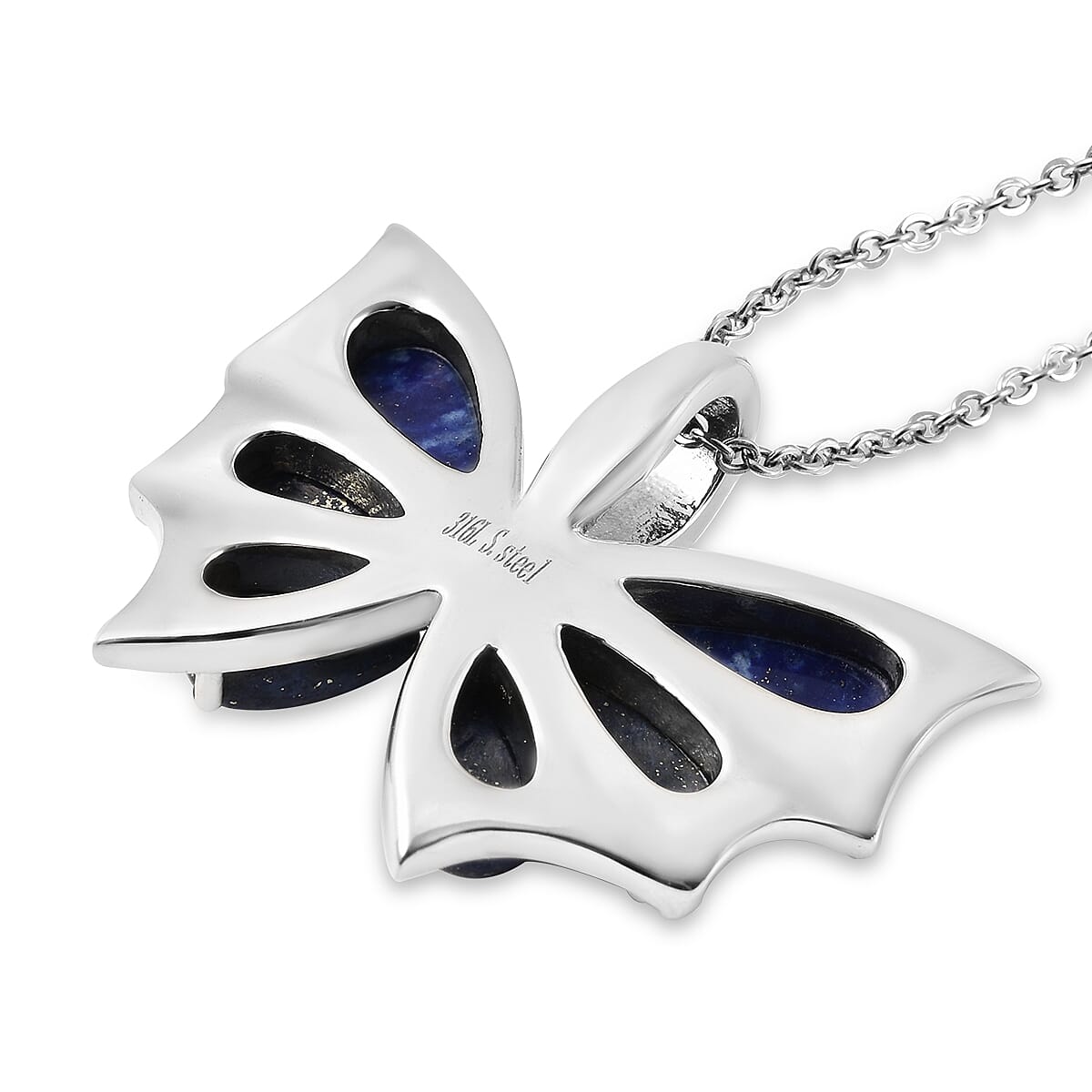 Lapis Lazuli and White Austrian Crystal Butterfly Pendant with Chain (Size 20) 15.750 Ct.