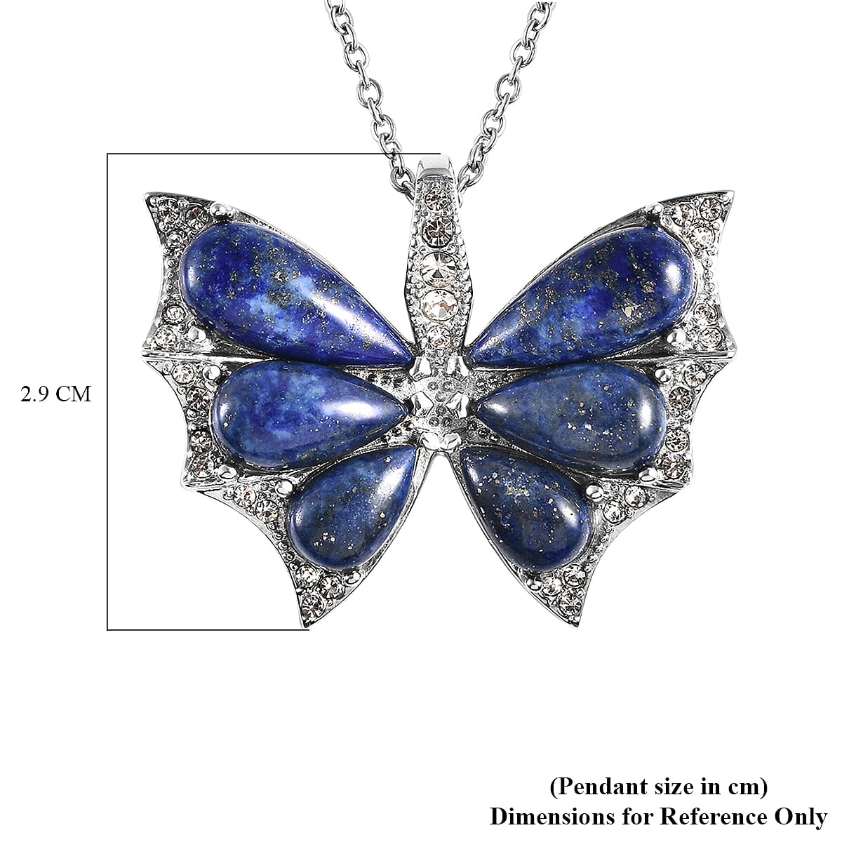 Lapis Lazuli and White Austrian Crystal Butterfly Pendant with Chain (Size 20) 15.750 Ct.