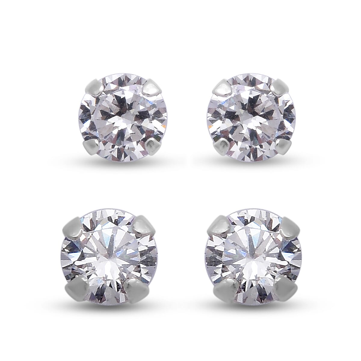 Set of 2 - ELANZA Simulated Diamond Stud Earrings (with Push Back) in Sterling Silver